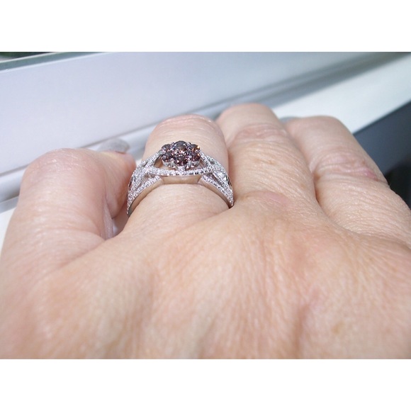 925 STERLING SILVER Chocolate Cubic Zirconia Cluster Ring - Picture 5 of 14